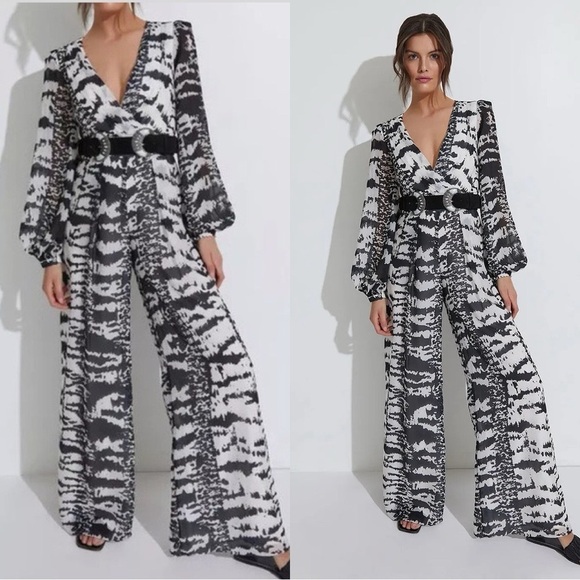 NWT PATBO x Alessandra Ambrósio Wide Leg Black White Jumpsuit Sz 10 - Picture 1 of 5